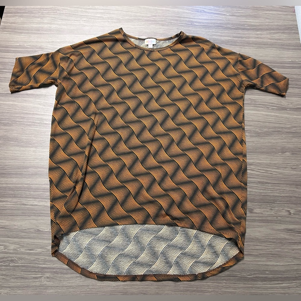 Lularoe Irma Black and Burnt Orange Tunic Top Size Small